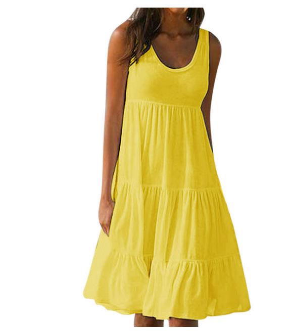 Women's Sleeveless Round Neck Spliced Beach Dress, 7 Colors, 8 Sizes