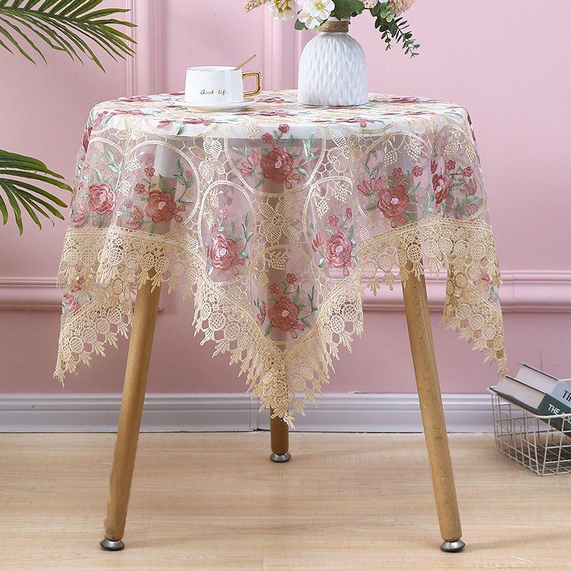 Round Table Cloth Lace Tea Table Cloth, Rectangular Dining Table Square Table Yarn Embroidery Bedside Table Cover Cloth  Multi-purpose Cover Cloth