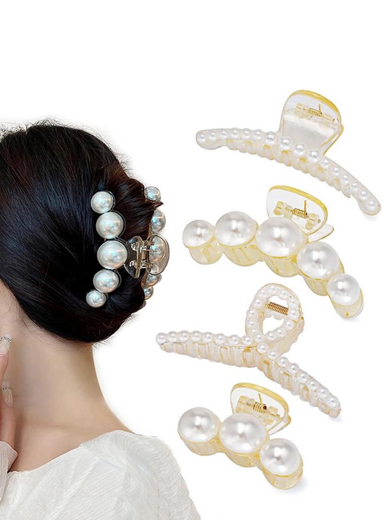 4 Stück/Set Mode Künstliche Perle Haarspangen Für Frauen Mädchen Party Pferdeschwanzhalter Haarschmuck