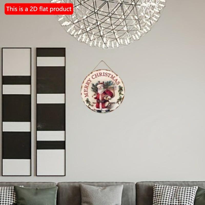 Płaski 2D 20*20cm, Dekoracja Świąteczna do Domu, Wesołych Świąt, Drewniany Okrągły Znak Świętego Mikołaja, Kreatywne Znaki Dekoracyjne, dla, Kuchni, Ogrodu