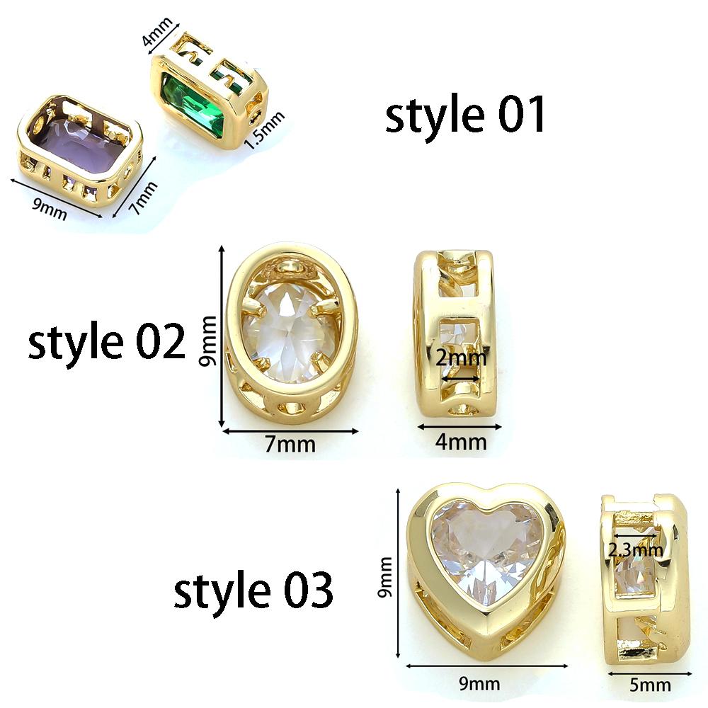 46Pcs 18K Gold Color Plated Brass Ellipse Cuboid Heart Beads With Zircon For Diy Bracelet Necklace Jewelry Making Accessories