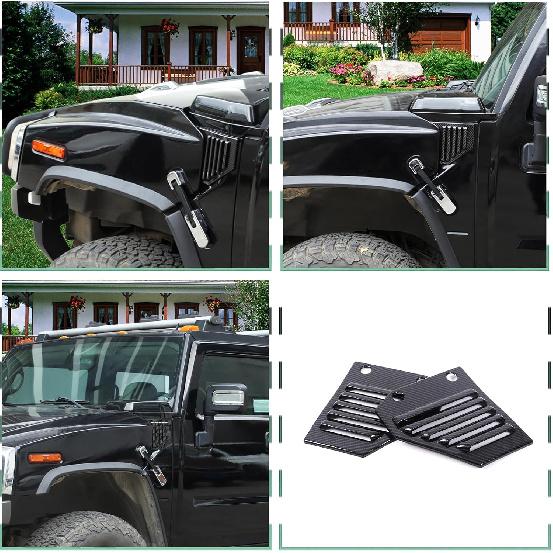 2PCS Car Side Vent Cover Hood Intake Bezel Trim Molding Compatible with 2003-2009 Hummer H2,Side Scoop Hood Cover Car Exterior Accessories (Carbon
