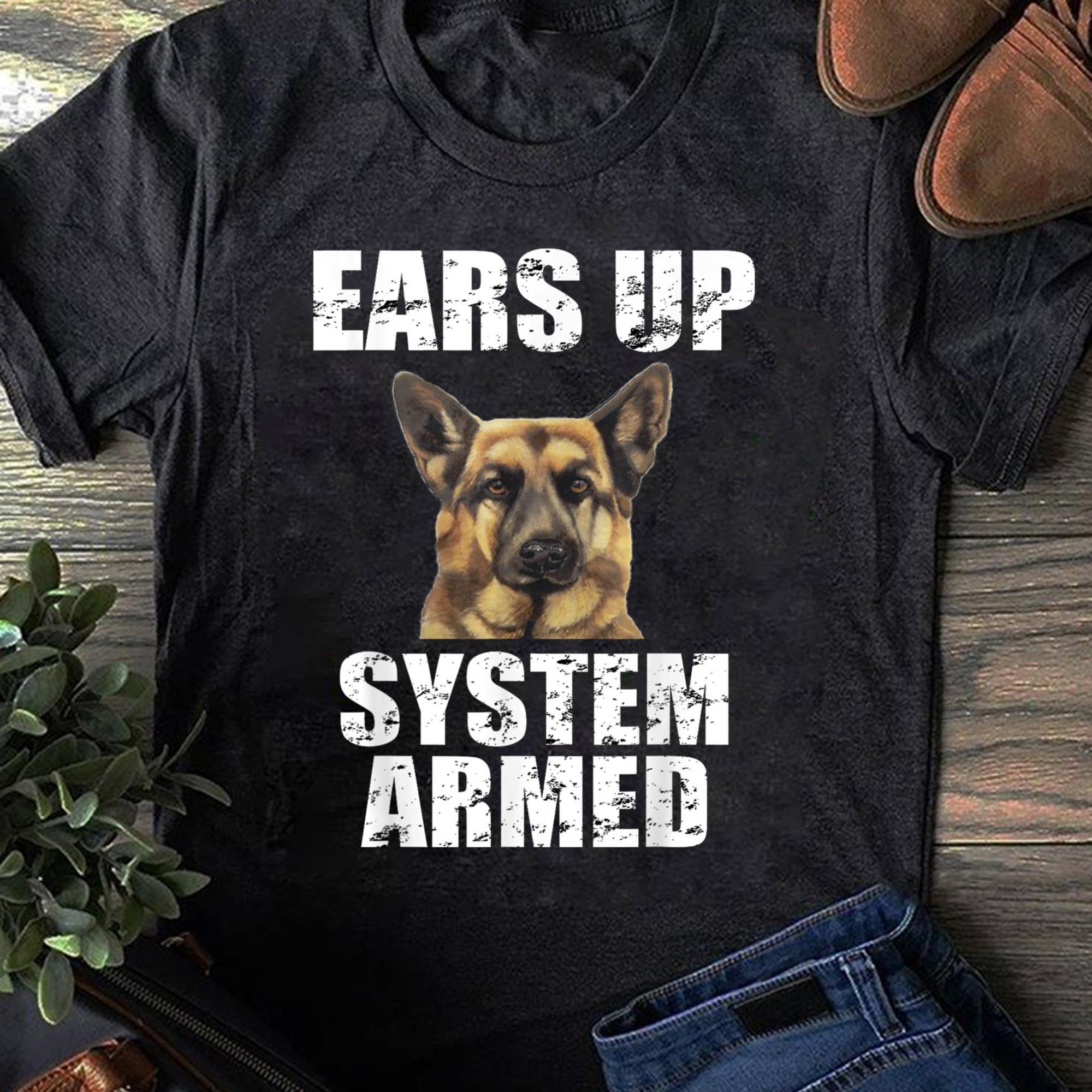 Ears Up German Shepherd Women T Shirt System Armed Dog Lover Tops S чёрный