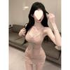 Pure Desire Sexy Lace Splicing V-neck Suspender Dress Slim Tight Body with Chest Pad Pleated Hip Wrap Skirt