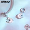 WOSTU 925 Sterling Silver Pink Couple Hearts Charm Star Bear Beads Dolphin Pendants Fit Original Bracelet DIY Jewelry