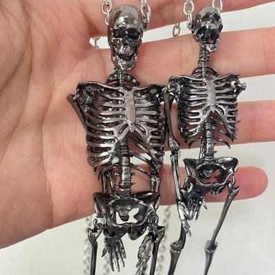 Halloween Skeleton Necklace Movable Joints Gothic Vintage Metal Skeleton Hanging Decoration Chain Pendant Men Women Couple Necklace