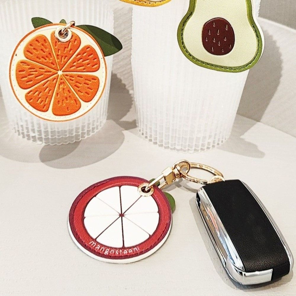 Leather Fruit Key Chain Anti-lost Access Card Holder Cute Bag Pendant  Bag Charm