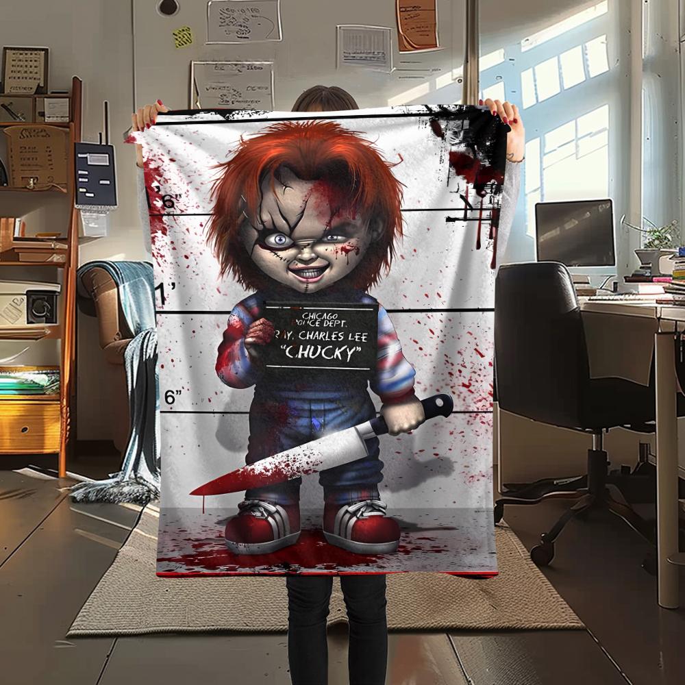 1Pc Chucky Print Flannel Blanket, High quality Comfortable for All Seasons, Home Decor, Warmth and Comfort, Perfect for Christmas Gifts
