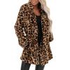Dame Leopard Faux Pocket Fuzzy Varm vinter Oversized Outwear Lang frakk