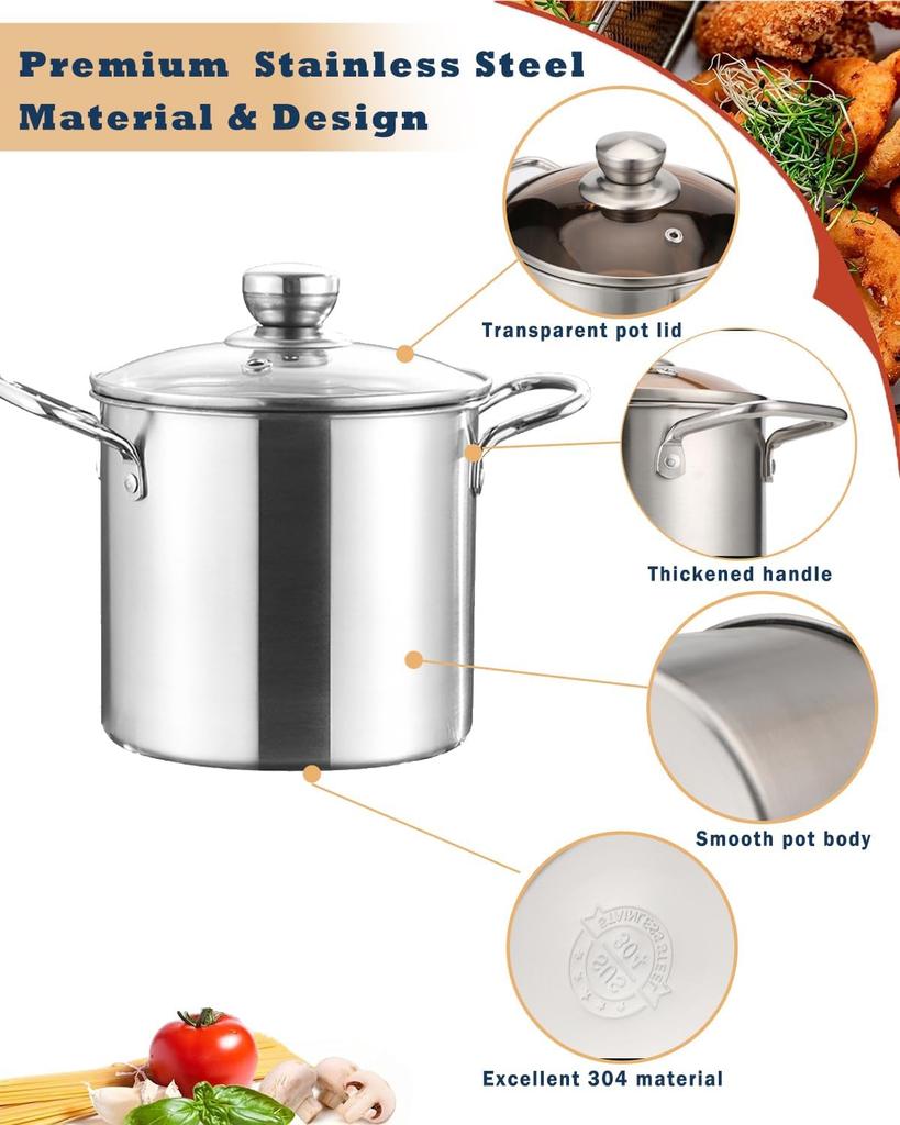 Stainless Steel Deep Fryer Pot With Basket & Lid, Oil Strainer Pot For Frying Fish, Shrimp, Chicken & Fries - Japanese