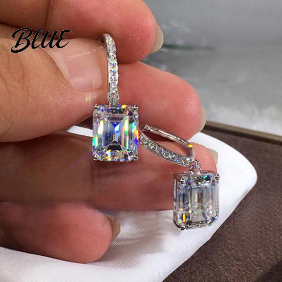 High-quality Zircon Earrings Large Dangling for Women Sparkling Cube-shaped Fashionable