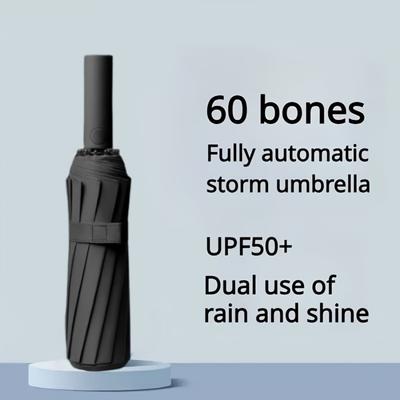 Automatic Folding Umbrella Super Strong Windproof Reinforced 60 Bones Large Uv Sunproof For Sunny Rainy Travel Outside