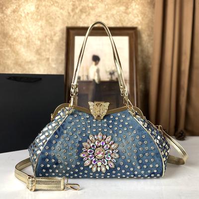 2025 New Fashionable Crossbody Bag Denim Bag Shoulder Bag Butterfly Clip Inlaid with Diamonds Large Capacity Handbag