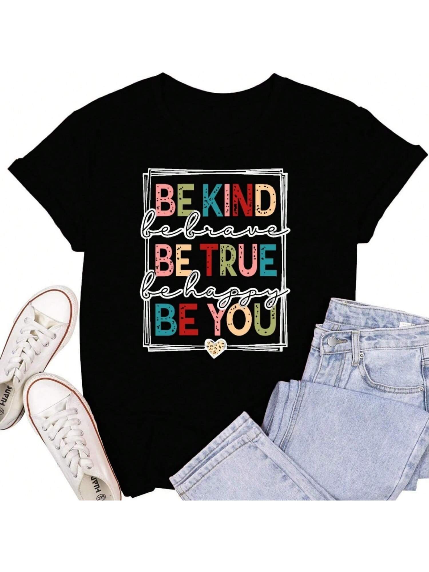 Wounisex Be Kind Shirts Kindness T-Shirt Be True Be You Be Brave Be Happy Tee Inspirational Gifts Top S разноцветный