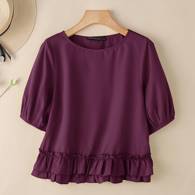 

ZANZEA Женская повседневная блузка с круглым вырезом и коротким рукавом 5XL кларет