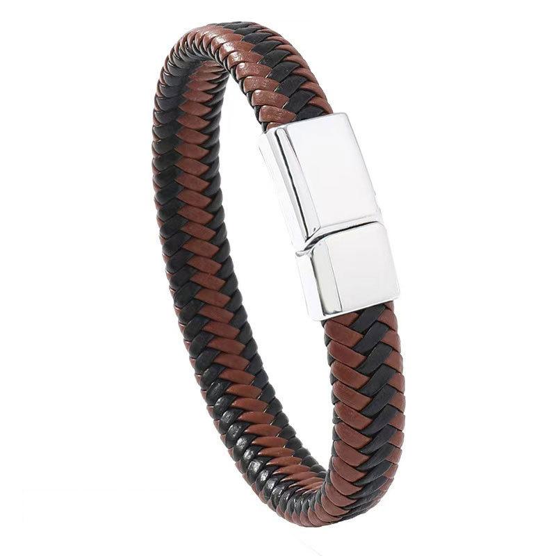 

Fashion Earrings Men S Leather Bracelet Retro Woven Leather Rope Magnet Buckle Bracelet Simple Personalized Jewelry