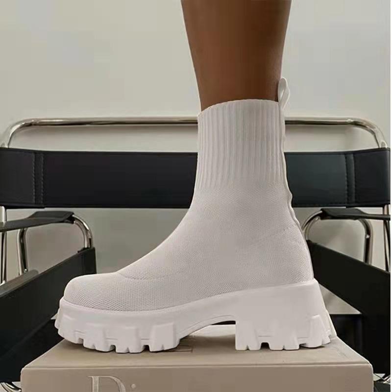 Women's Fly-woven Sports Short Boots Women's Autumn and Winter New Women's Boots One-pedal Socks Boots