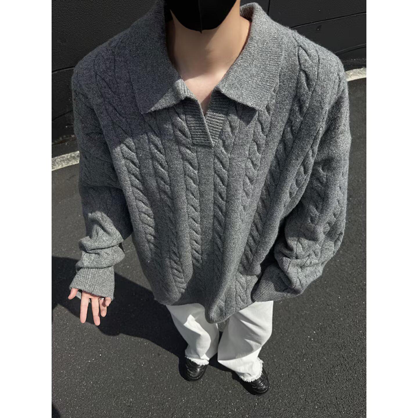 

Men s Retro Loose Turn-Down Collar Knitted Sweater - Autumn/Winter Trend L темно-серого