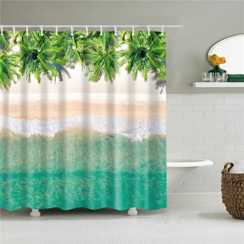 Beach Sea Seaside Shower Curtains Nature Scenery Waterproof 3d Bathroom Curtains Home Decoration Washable Bath Screen with Hooks