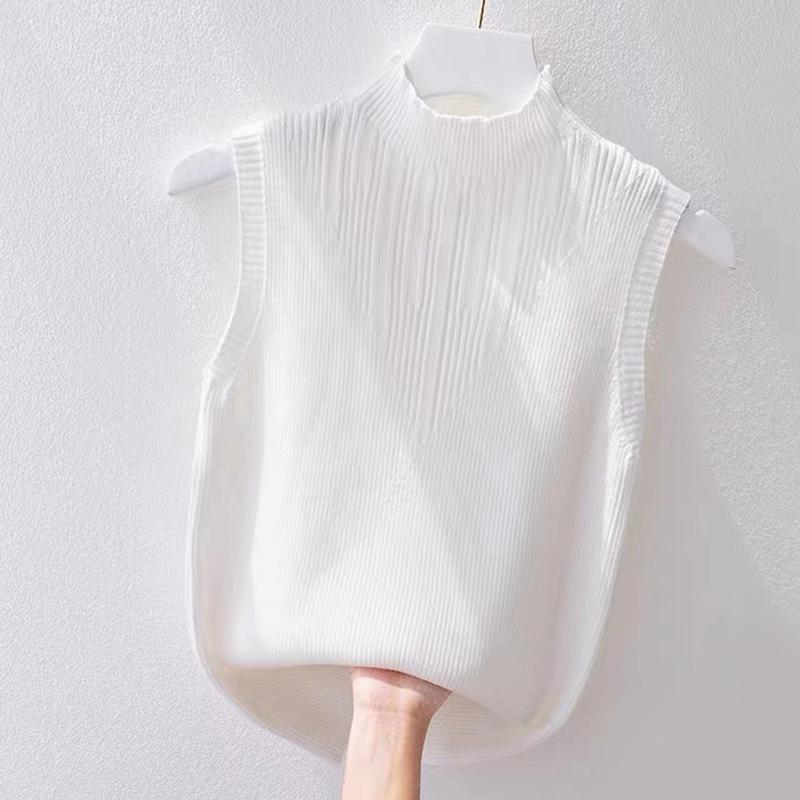 Summer Korean Solid Color Half Turtleneck Sleeveless Casual Knitted Vest For Women
