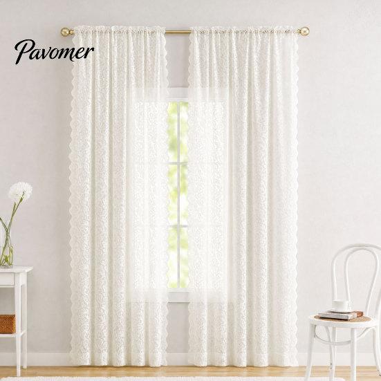 Romantischer Stil Vorhang 1 Panel Transparenter Spitzenvorhang, Vintage Floral mit Stangentasche, Transparente Vorhänge Lichtfilterndes Fenster für Wohnzimmer Schlafzimmer