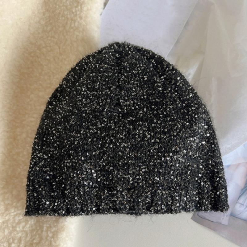 Cool Black Sequins Party Hat Breathable Skull Hat Party Bonnet Knit Hat