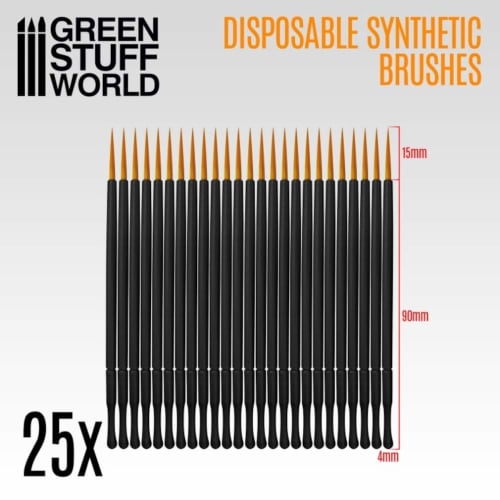 Green Stuff World Disposable Synthetic Bristle Brushes, 25-Pack, Hobby Tool, GSWD-2419