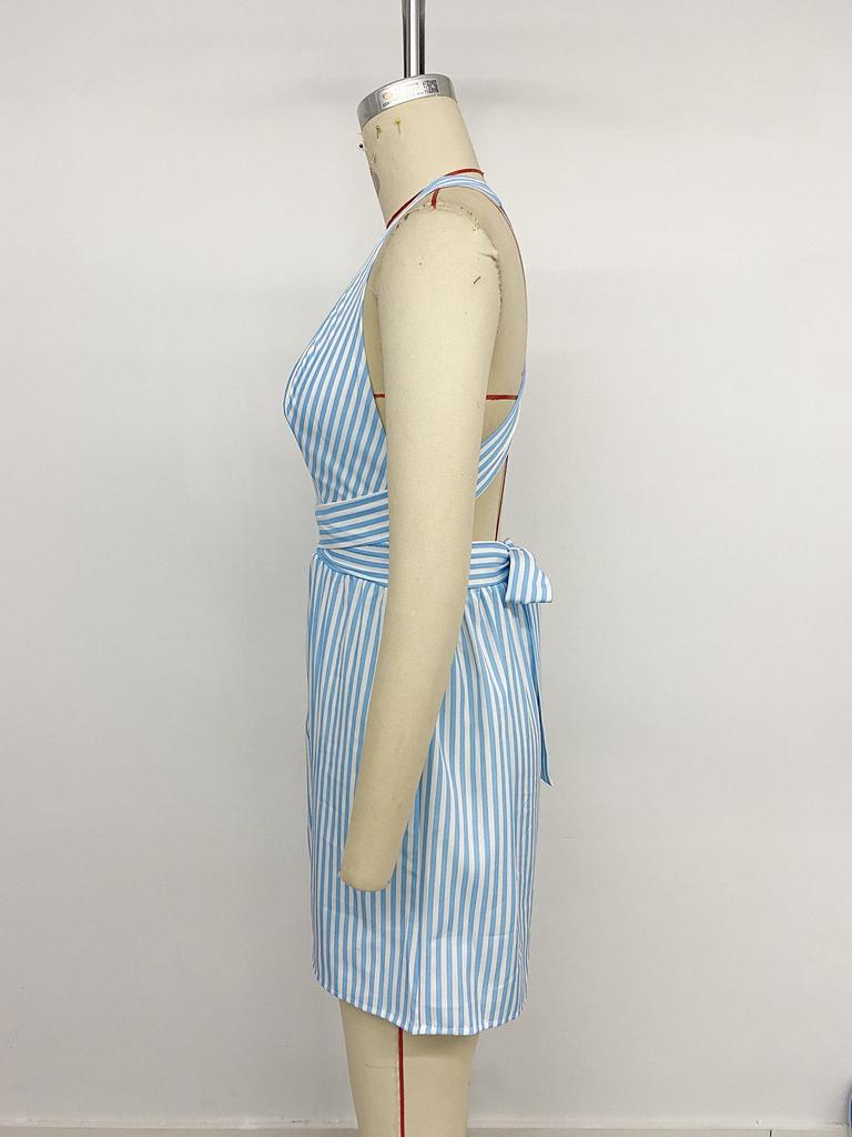 2026 Summer Resort Striped Cross-Backless Jumpsuit