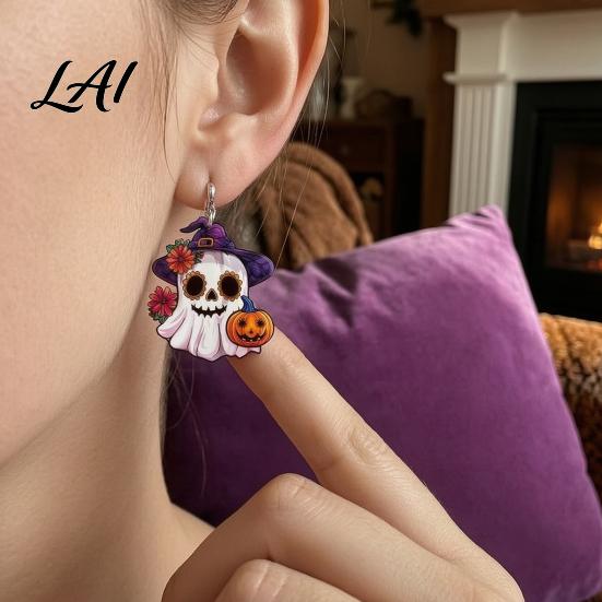 Stylish Street Style Earrings 1 Pair Mexico Day of The Dead for Women Acrylic Jewelry Flower Ghost Dangle Drop Halloween Costume Cosplay Party