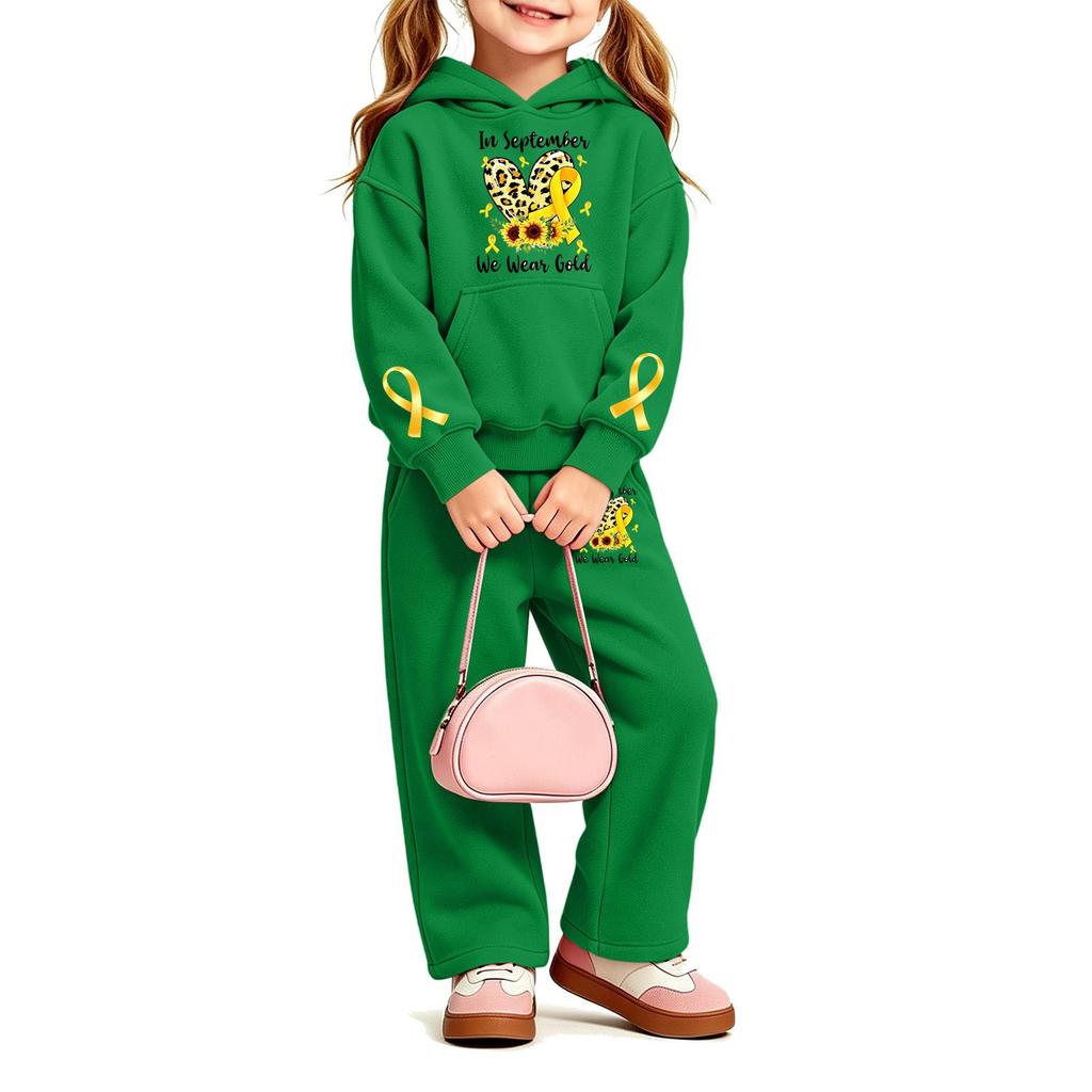Girls' Printed Hoodie and Sweatpants Set, 2-Piece Casual Outfit for Everyday Wear