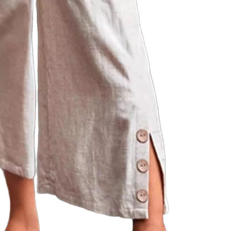Loose Leg Slit Button Fashionable Casual Pants Women's Trousers