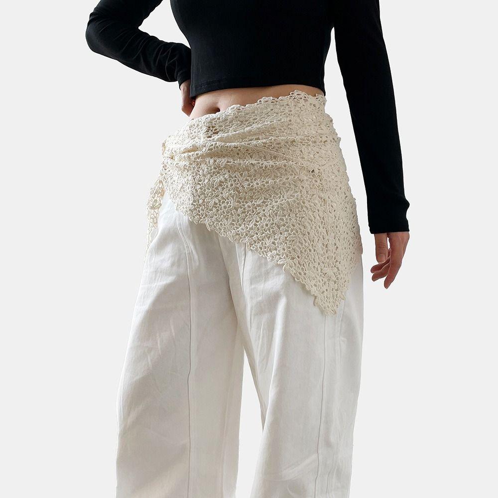 White Lace Triangle Scarf Cape Hip Scarf Retro Lace Shawl  Summer