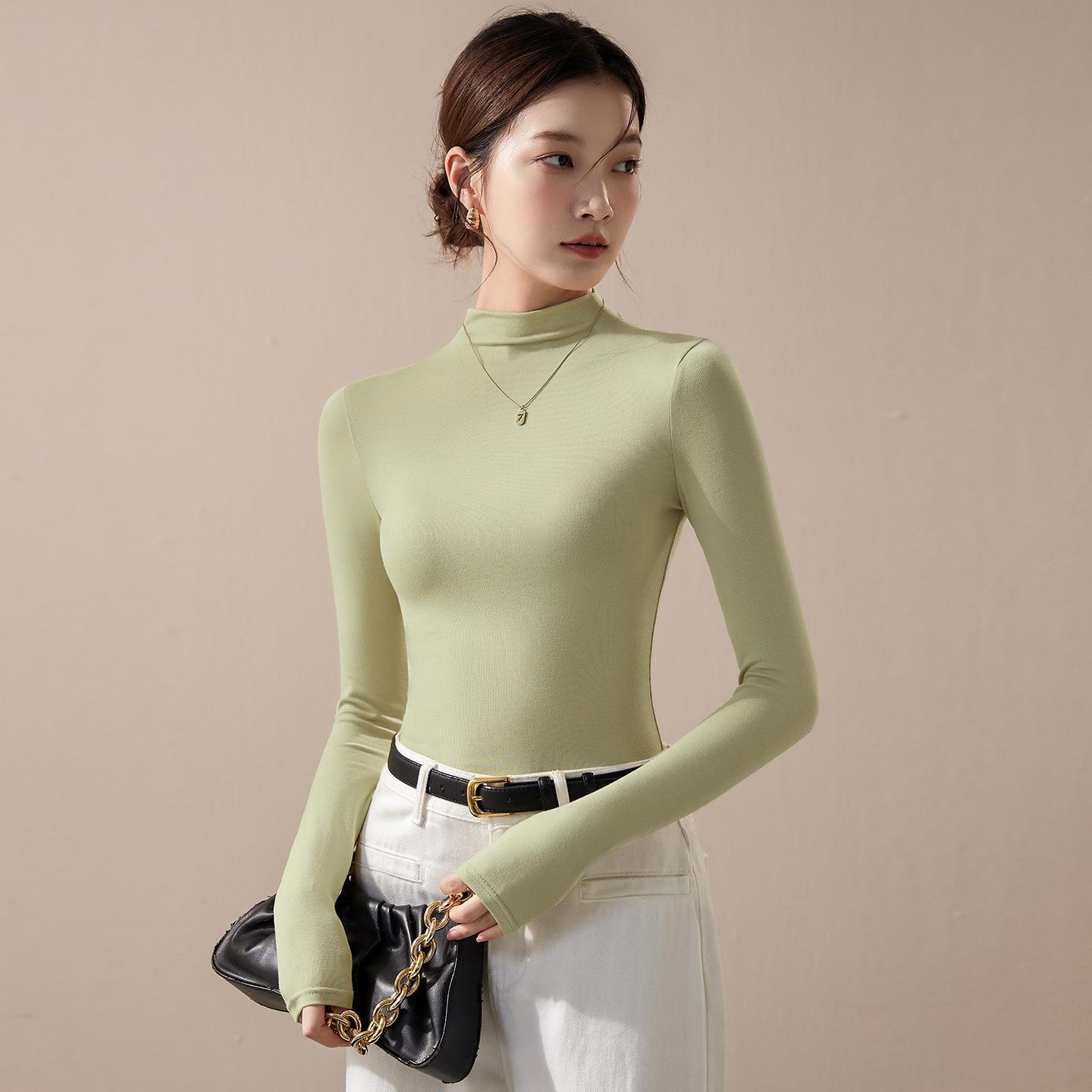 Women s Slimming Black High-Neck Long Sleeve Base Layer for Early Autumn 2025 Small [80-95 lbs]