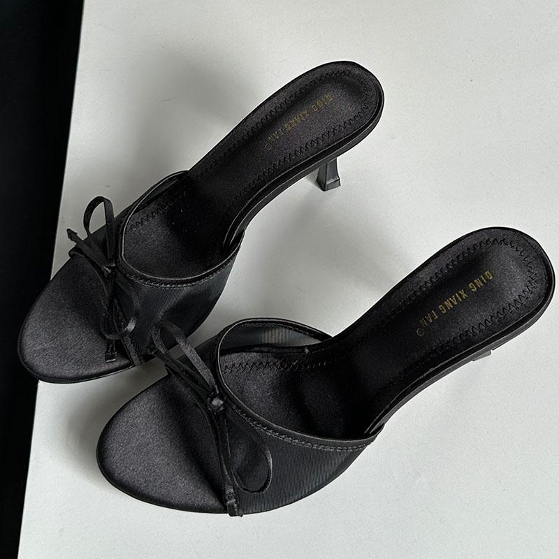 

Fashion Fashion Leopard Print Ladies Pumps Slides Thin Heels Shoes 2024 New Female Butterfly-Knot Peep Toe Footwear Women Heels Shoes 5(foot 225mm) чёрный