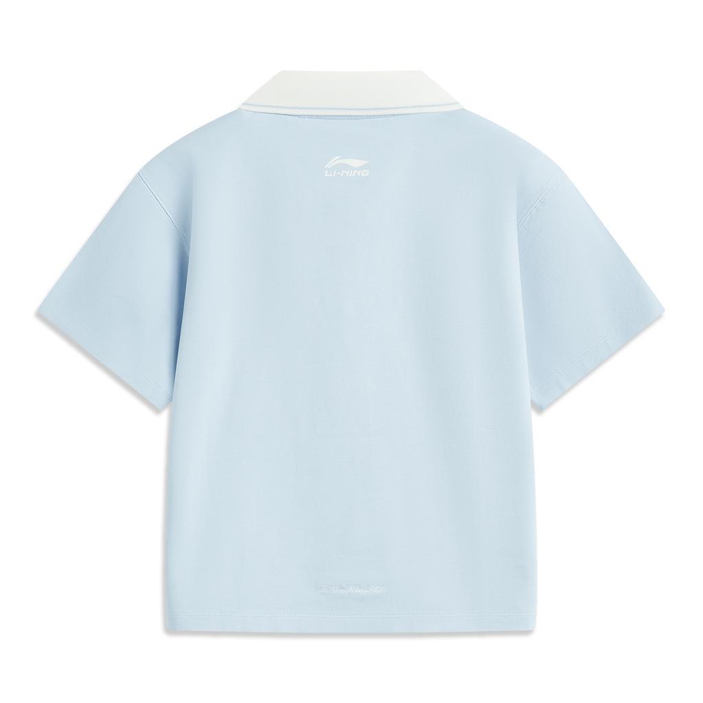 Li Ning Sports Lifestyle Series Casual Comfortable Versatile Letter Print Short Sleeve Polo Shirt Women Polo Shirts Clear-Spring-Blue APLV422-4