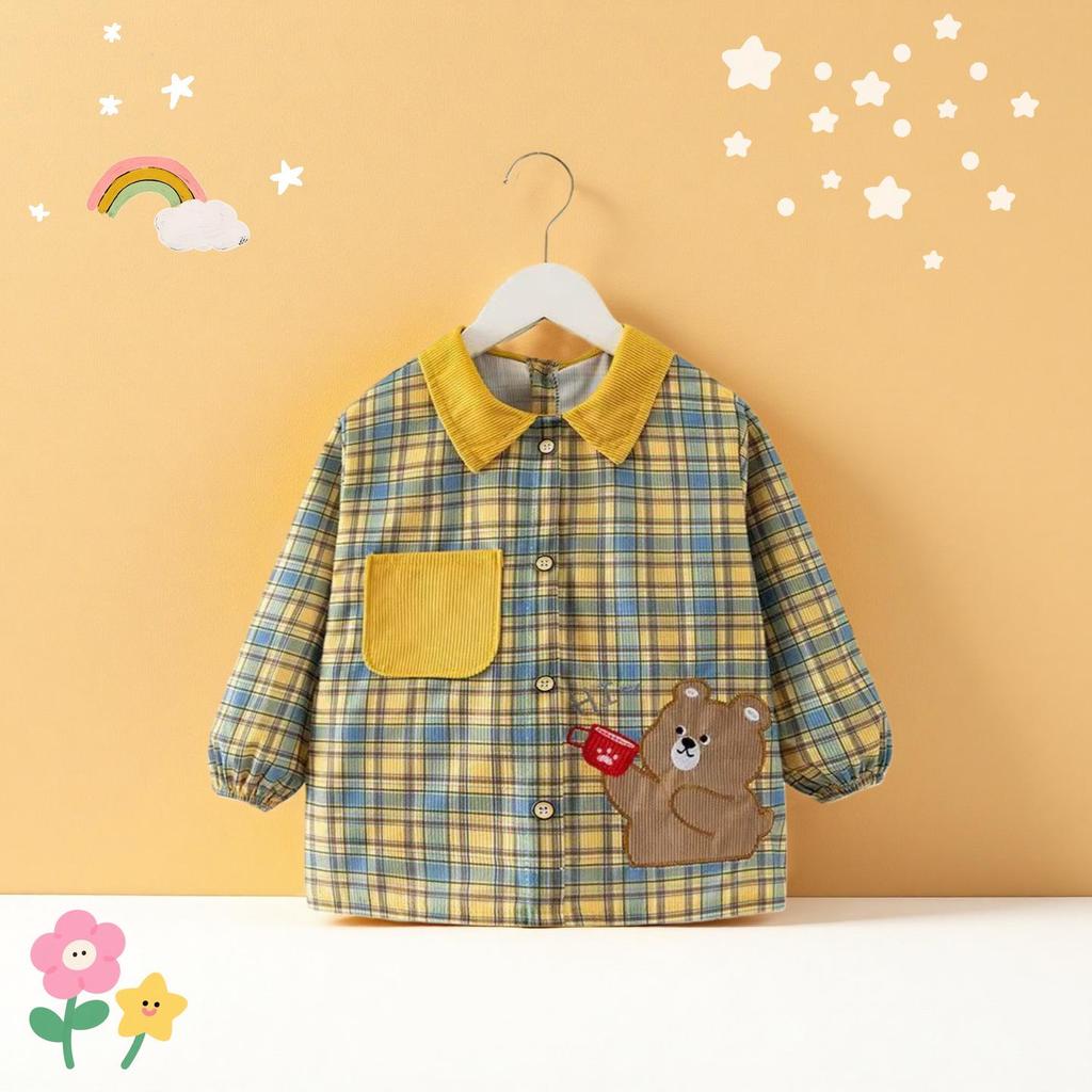 Autumn/Winter Waterproof Coveralls for Babies - Children's Crystal Velvet Stain-Resistant Plaid Bib Shirt & Outerwear
