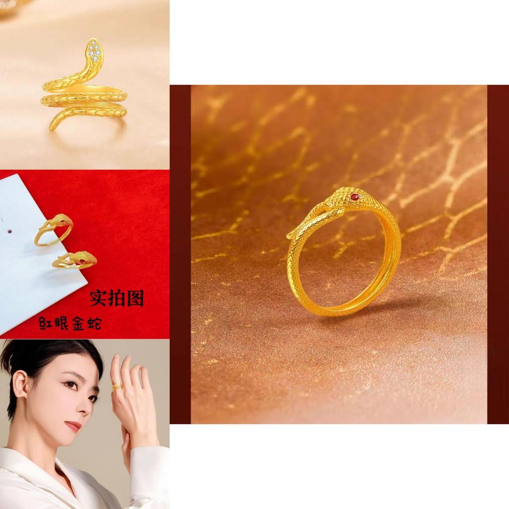 Stylish Gold Plated Snake Ring For Men With Red Eyes And Unique Animal Design