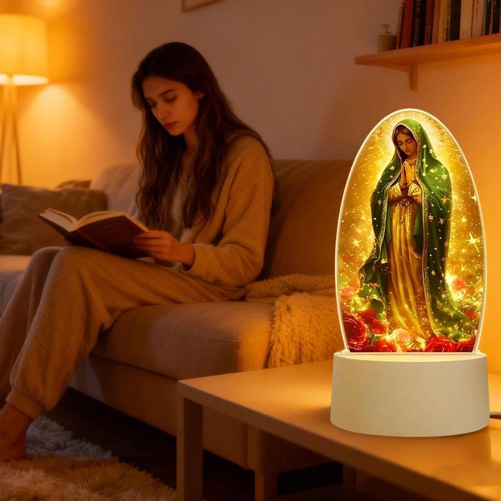 Usb-Powered Religious Lamp Plastic Led Catholic Table Lamp Guadalupe Virgin Prayer Lamp High-Quality Mary Prayer Night Light