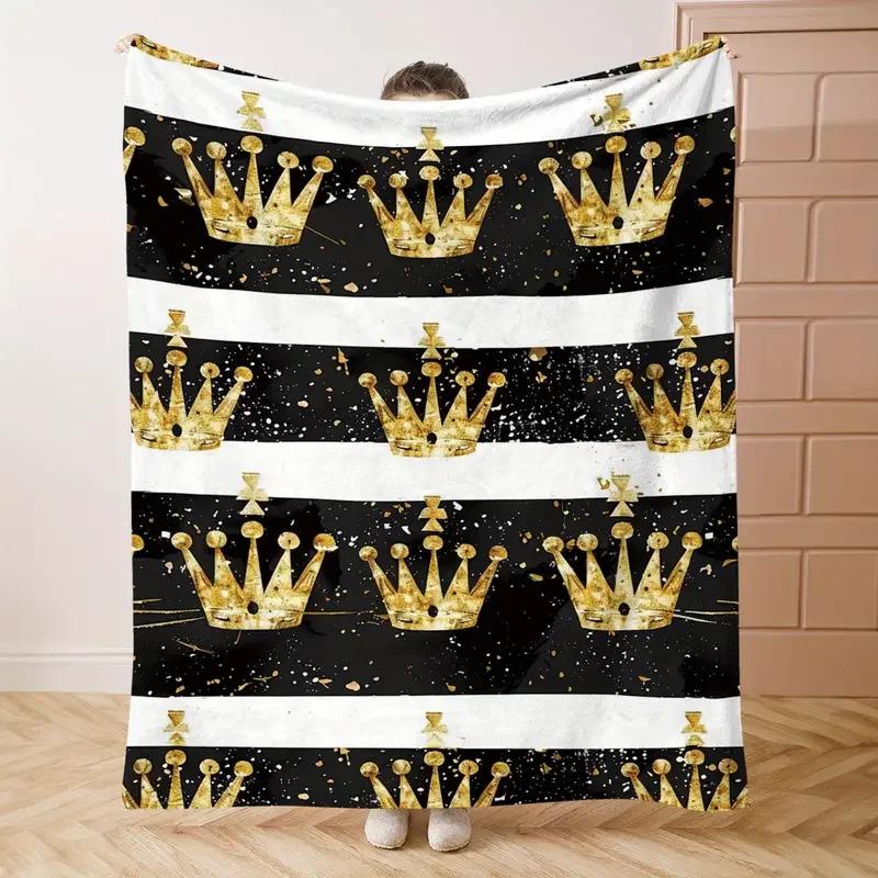 

Crown PatternFlannel BlanketWarm and Soft Suitable for Bed Home Decoration Sofa and Office Halloween Christmas 75x100cm
