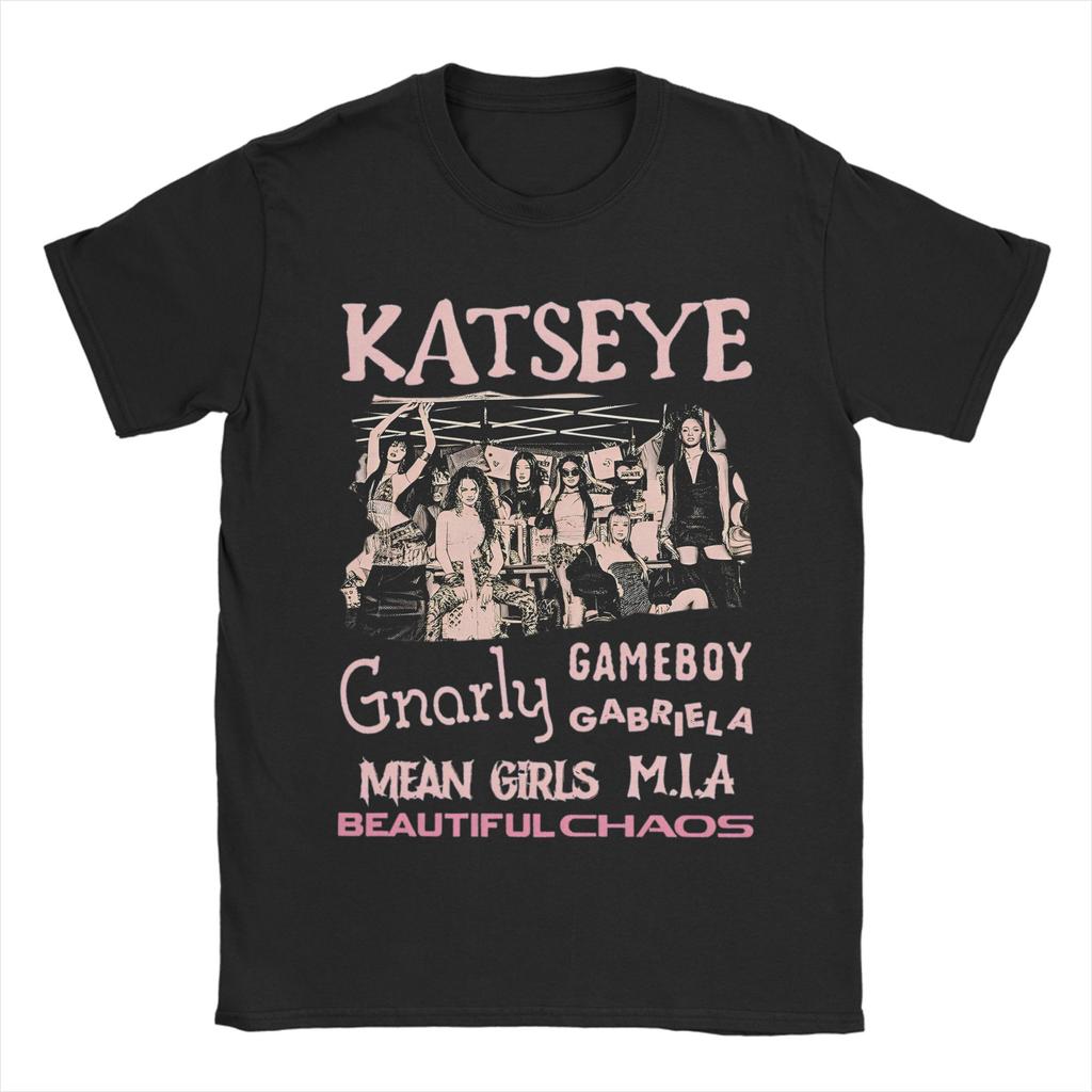 Novelty Katseye Kpop Idol TShirts Unisex Unisex Crew Neck Cotton T Shirt Beautiful Chaos Album Short Sleeve Tees Gift Idea Tops