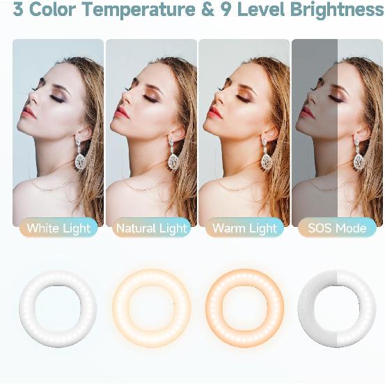 Selfie Ring Light , Rechargeable Selfie Fill Light with Retaining Clip On, Video Conference Light for Phone, Laptop, Zoom Meeting, Make up