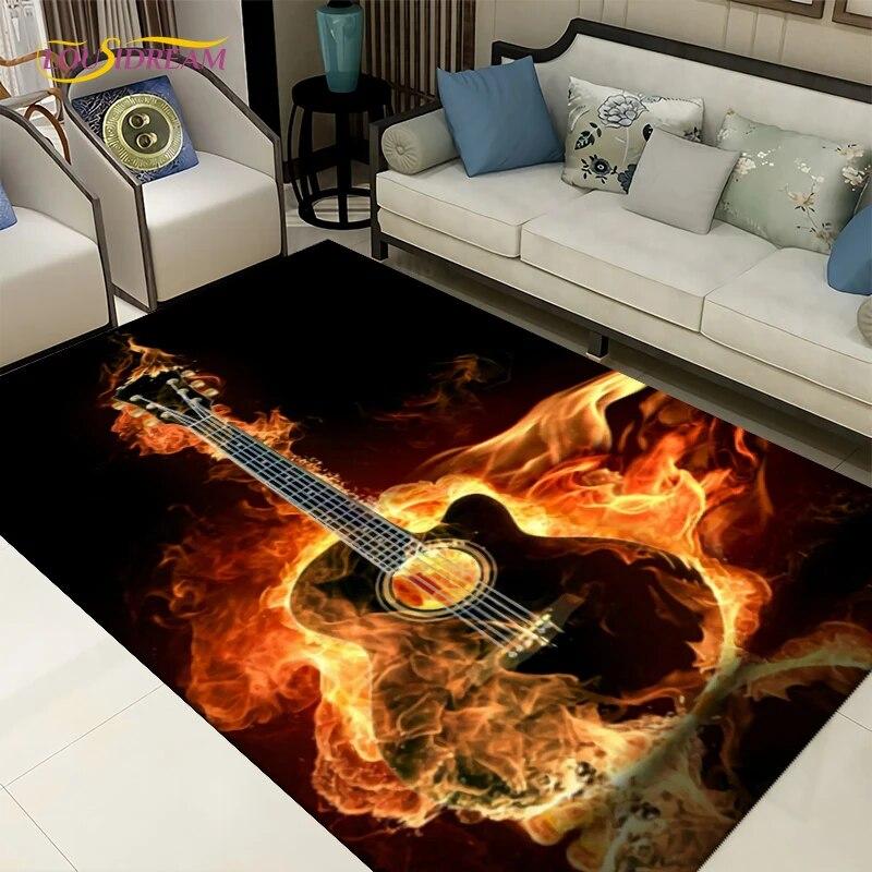 

3d Creative Water and Fire Guitar Area Килимок, килимки Килими для вітальні, спальні, кухні, ванної кімнати, нековзні килимки 40x60cm
