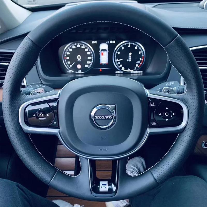 Hand Stitched Non-slip Car Steering Wheel Cover for Volvo XC60 S60 V60 XC90 S90 Leather Car Interior