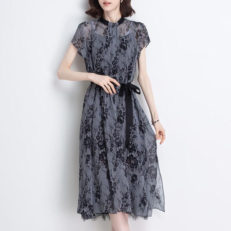 Mulberry Silk Floral Belted A-Line Dress XXL