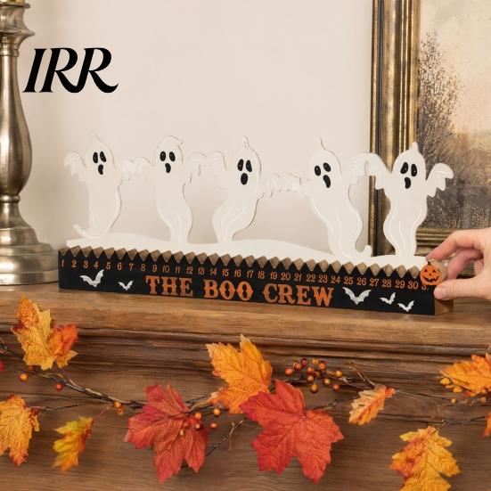 Halloween Office Decor Dancing Witch Countdown Table Ornament, Rustic Wooden Home Handcrafted Art for Party Centerpiece, Spooky Haunted House Tabletop