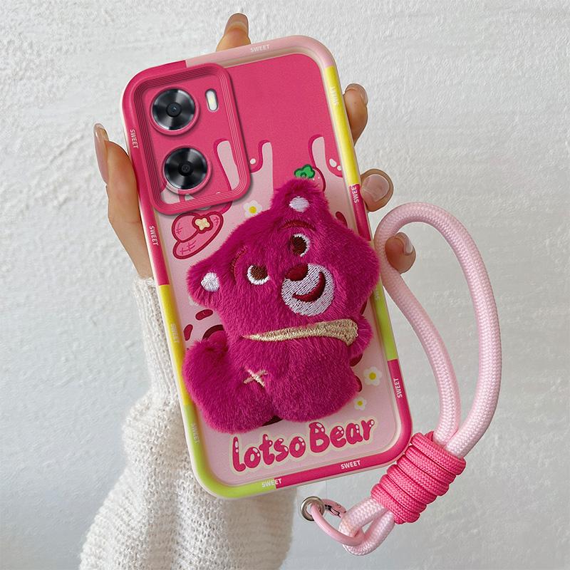 KEYSION Urocze pluszowe etui 3D z kreskówką dla OPPO A57 4G A57 S A77 ze smyczą, silikonowy, wstrząsoodporny pokrowiec na telefon dla Realme Narzo 50 5G