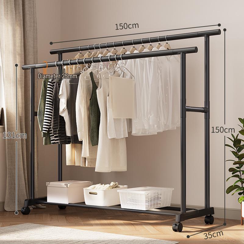Extra Thick Double Row Vertical Clothes Rack with Wheels for Bedroom Storage