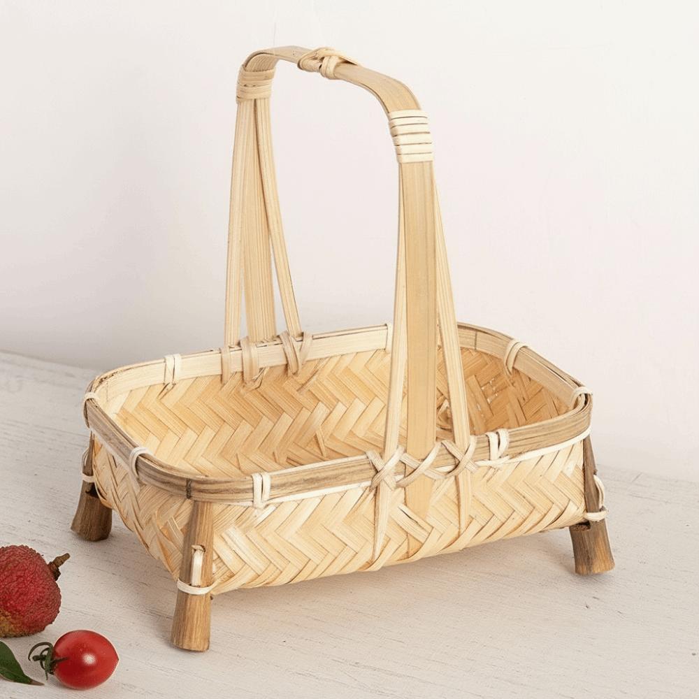 Multi-purpose Retro Bamboo Basket Handmade Small Size Snack Basket Bamboo Woven Tea Basket Snack Fruit Organization