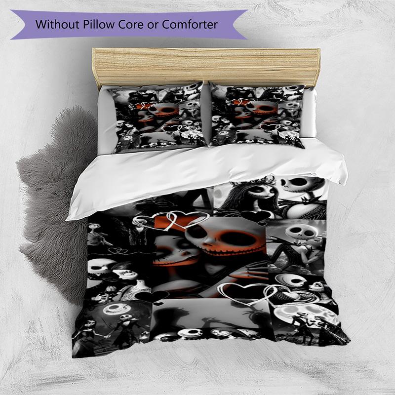3pcs Duvet Cover Set (1*Duvet Cover + 2*Pillowcase, Without Core), The Nightmare Before Christmas Print Bedding Set, Bedroom Decor, All‑Season, Birthd