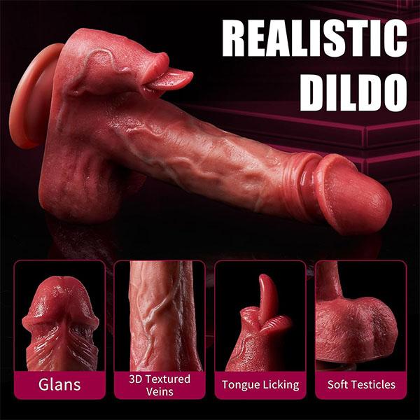 Realistischer Stoßdildo-Leckvibrator, Fernbedienungsdildo mit 9 Vibrationsmodi, 3 Stoß- und Heizmodi, Leckmodus zur Stimulation des Anal-, Klitoris- und G-Punkts
